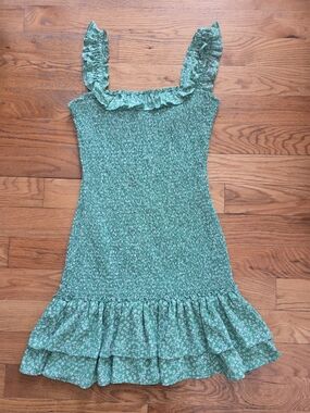 Likely Green Floral Smocked Mini Dress Msrp $218